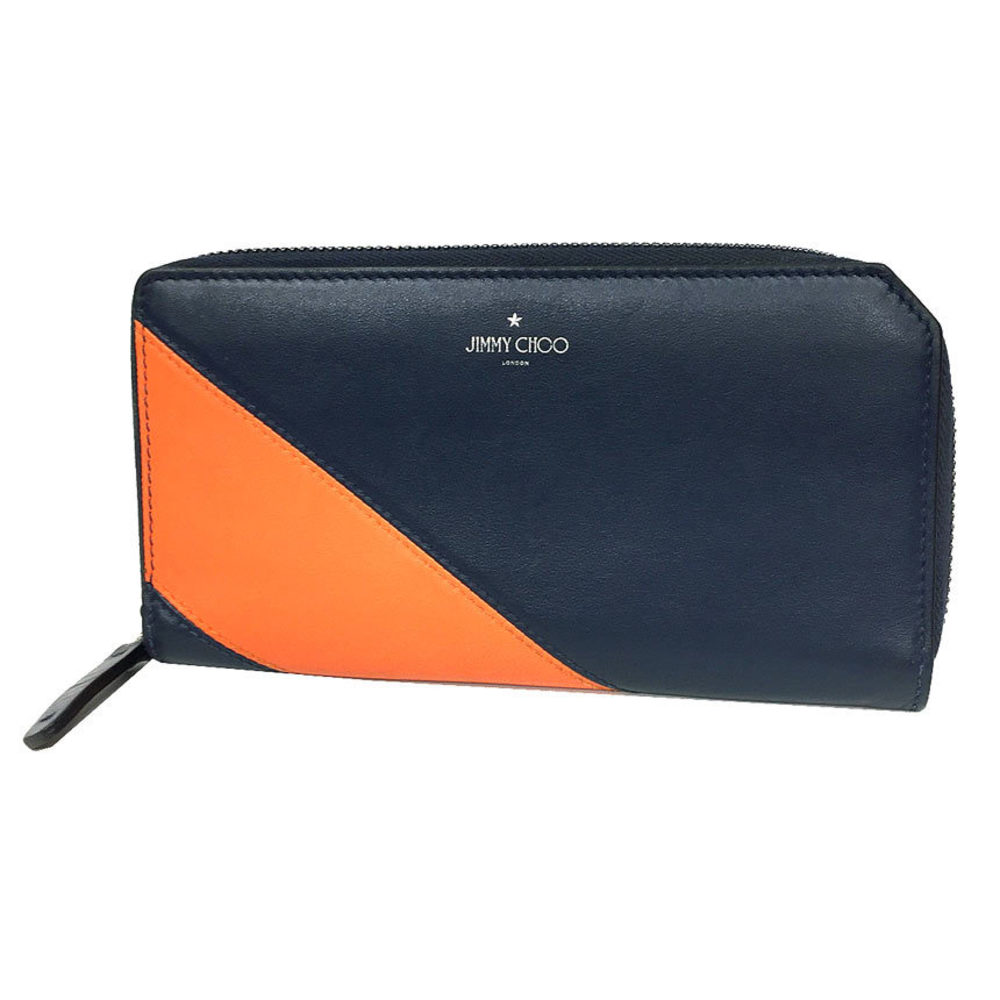 Jimmy Choo round zipper long wallet ABIKO navy orange NAVY+LAVA leather  men's | eLADY Globazone