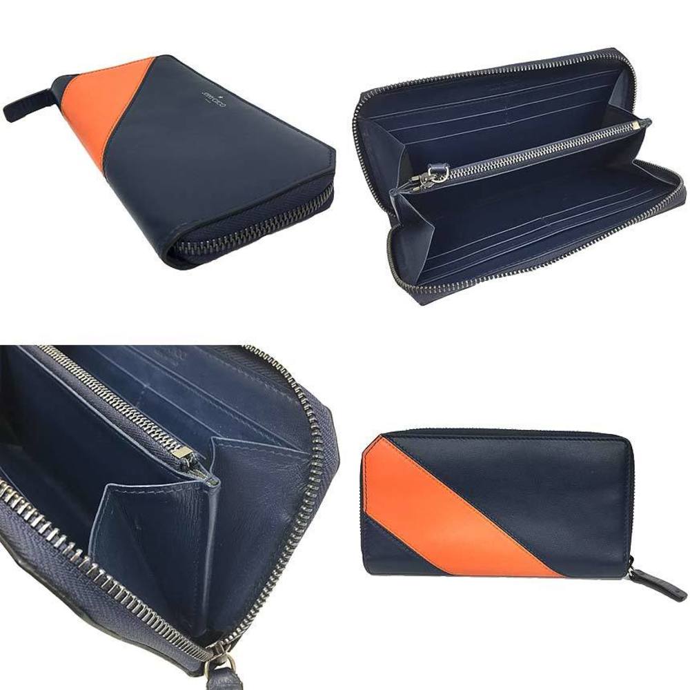 Jimmy Choo round zipper long wallet ABIKO navy orange NAVY+LAVA