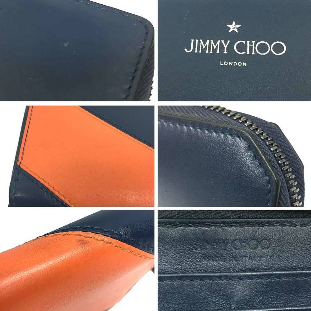 Jimmy Choo round zipper long wallet ABIKO navy orange NAVY+LAVA leather  men's | eLADY Globazone