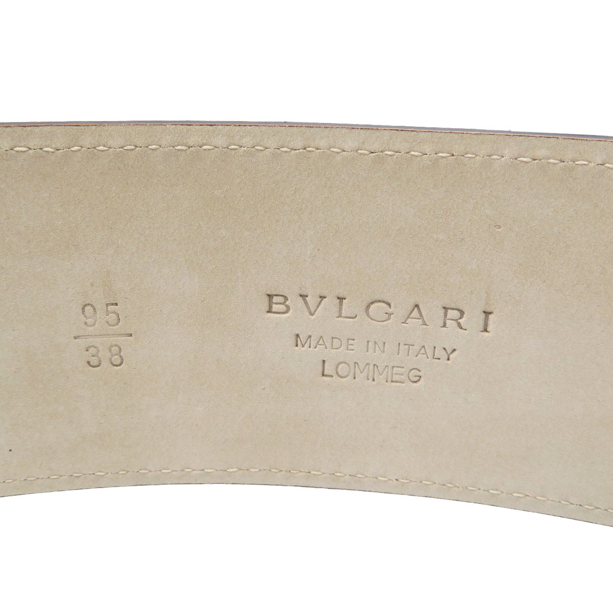 BVLGARI 95/38 Leather Metal Dark Brown Gold Belt