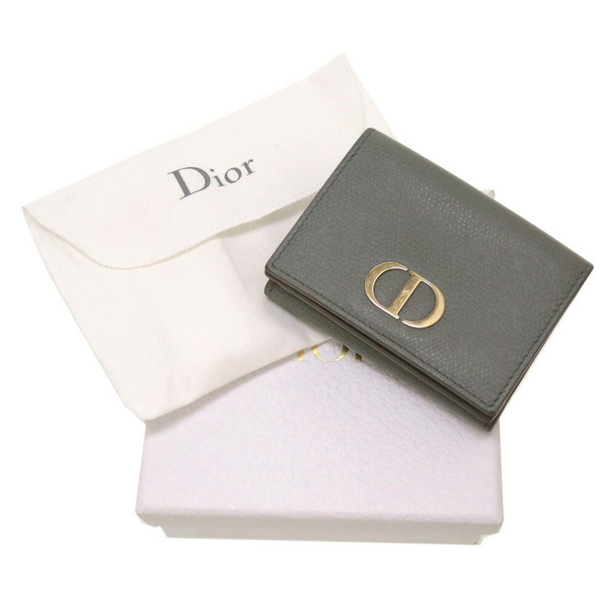 Christian Dior Leather Gray Trifold Wallet