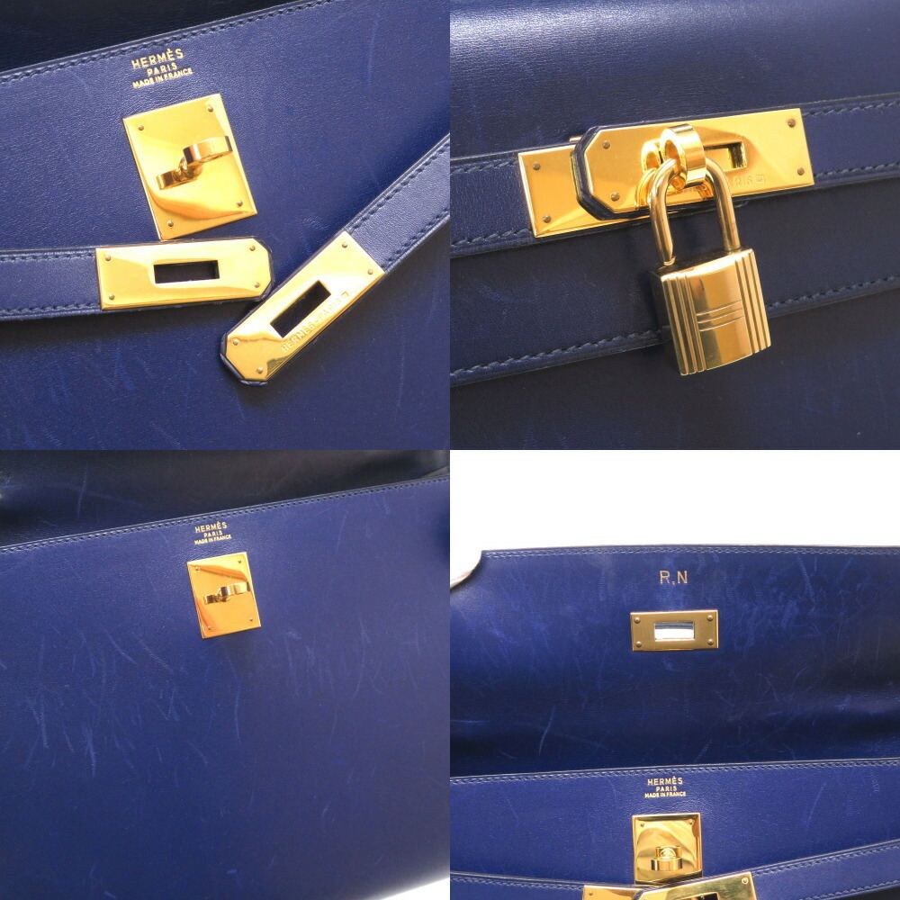 Hermes Kelly 32 Outer sewing box calf blue Roy 〇Y stamped handbag
