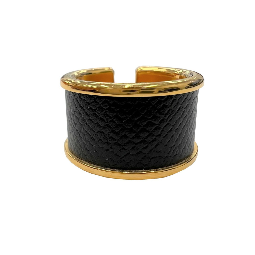 HERMES Hermes Olympe GM Ring Gold Hardware H Logo Black S Size