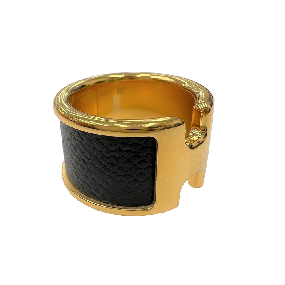 HERMES Hermes Olympe GM Ring Gold Hardware H Logo Black S Size