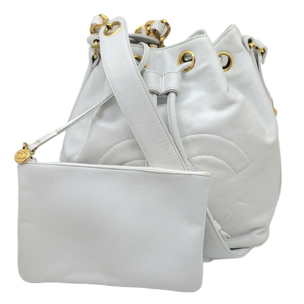 CHANEL Chanel drawstring shoulder one bag white gold metal fittings G  leather handbag ladies | eLADY Globazone