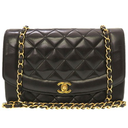 Chanel Diana 25 Medium Matelasse Lambskin Black Gold Chain Shoulder Bag No.  3 Coco Mark Turnlock