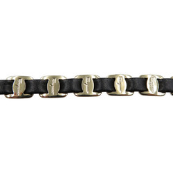 Salvatore Ferragamo Vara Chain 2 Lotus Leather Metal Black Gold Bracelet