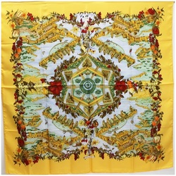 Hermes Silk Scarf Carre 90 "Au pays de Cocagne" In Paradise Yellow HERMES | For Ladies