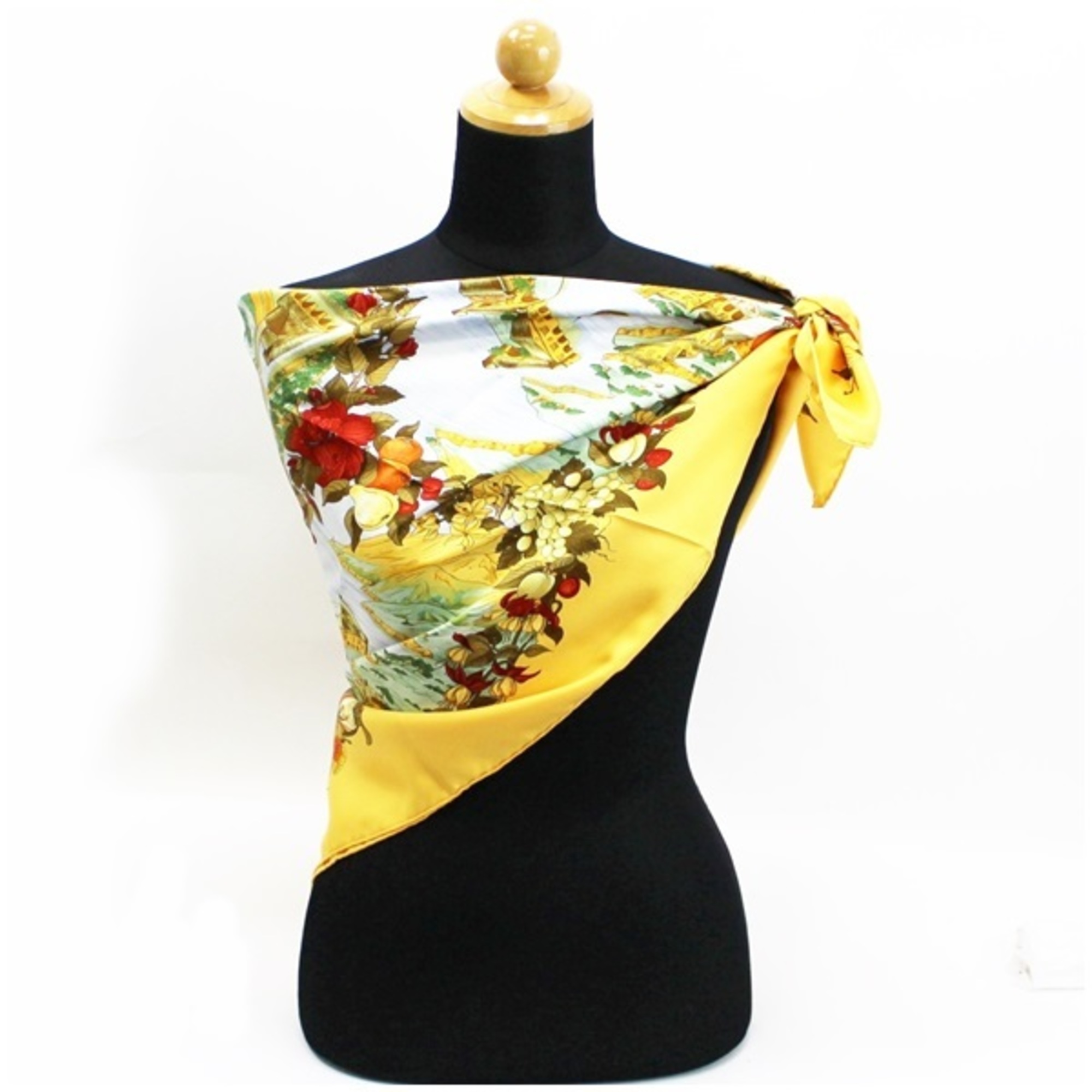 Hermes Silk Scarf Carre 90 "Au pays de Cocagne" In Paradise Yellow HERMES | For Ladies