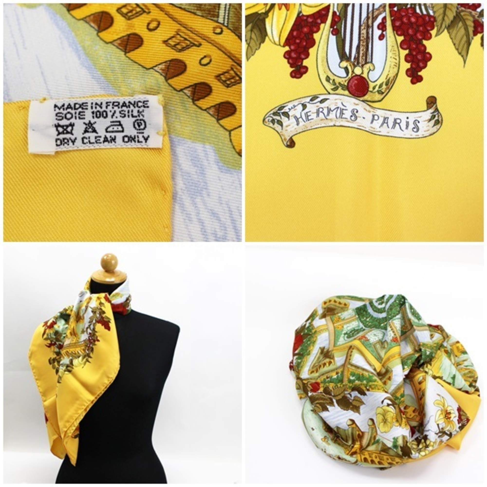 Hermes Silk Scarf Carre 90 "Au pays de Cocagne" In Paradise Yellow HERMES | For Ladies