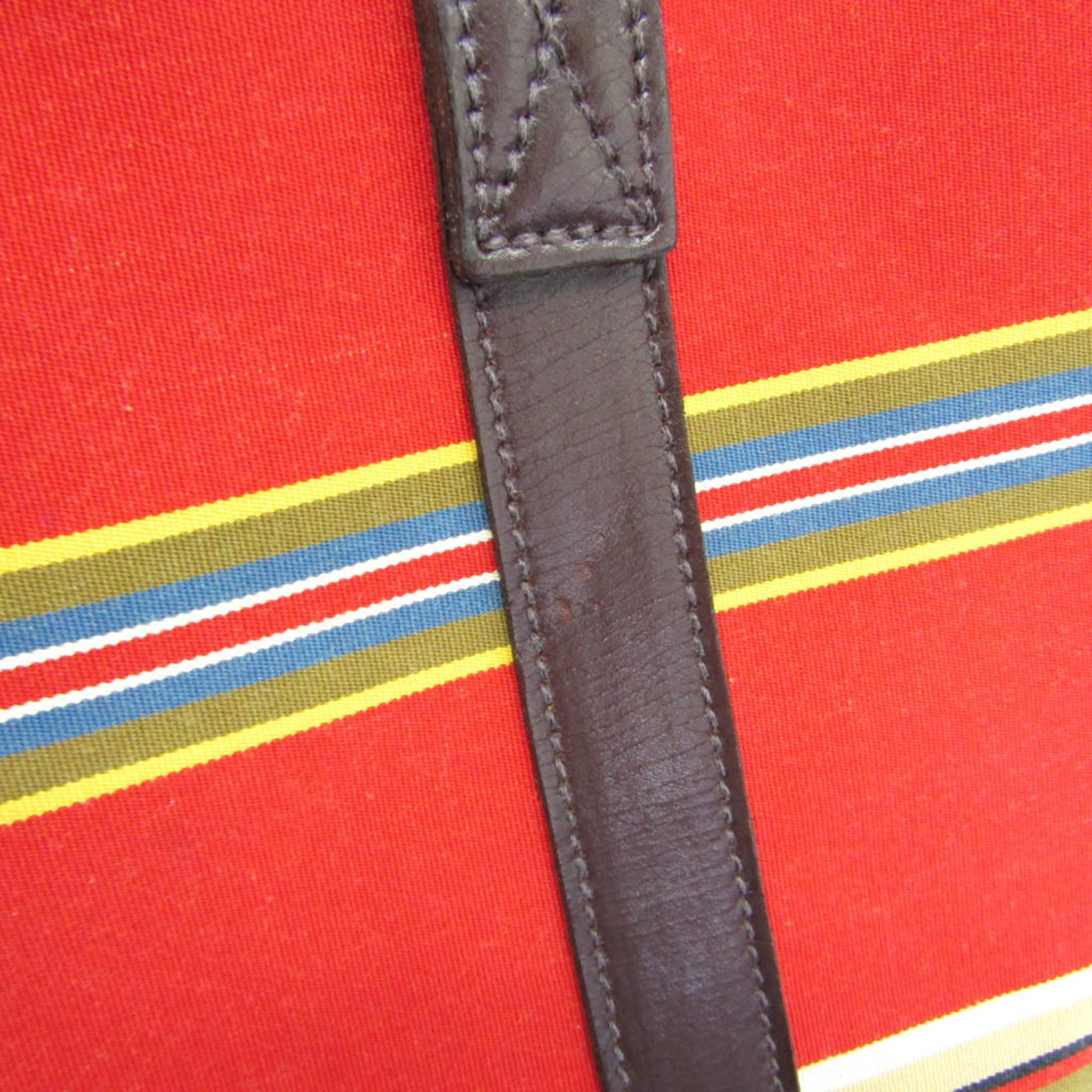 J&M Davidson Women's Leather,Nylon Canvas Tote Bag Dark Brown,Multi-color,Red Color