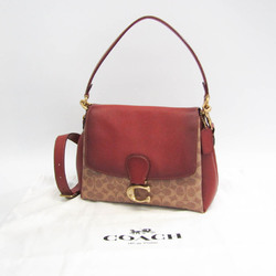 Coach Signature Mei 5229 Women's Coated Canvas,Leather Shoulder Bag Beige,Red Brown