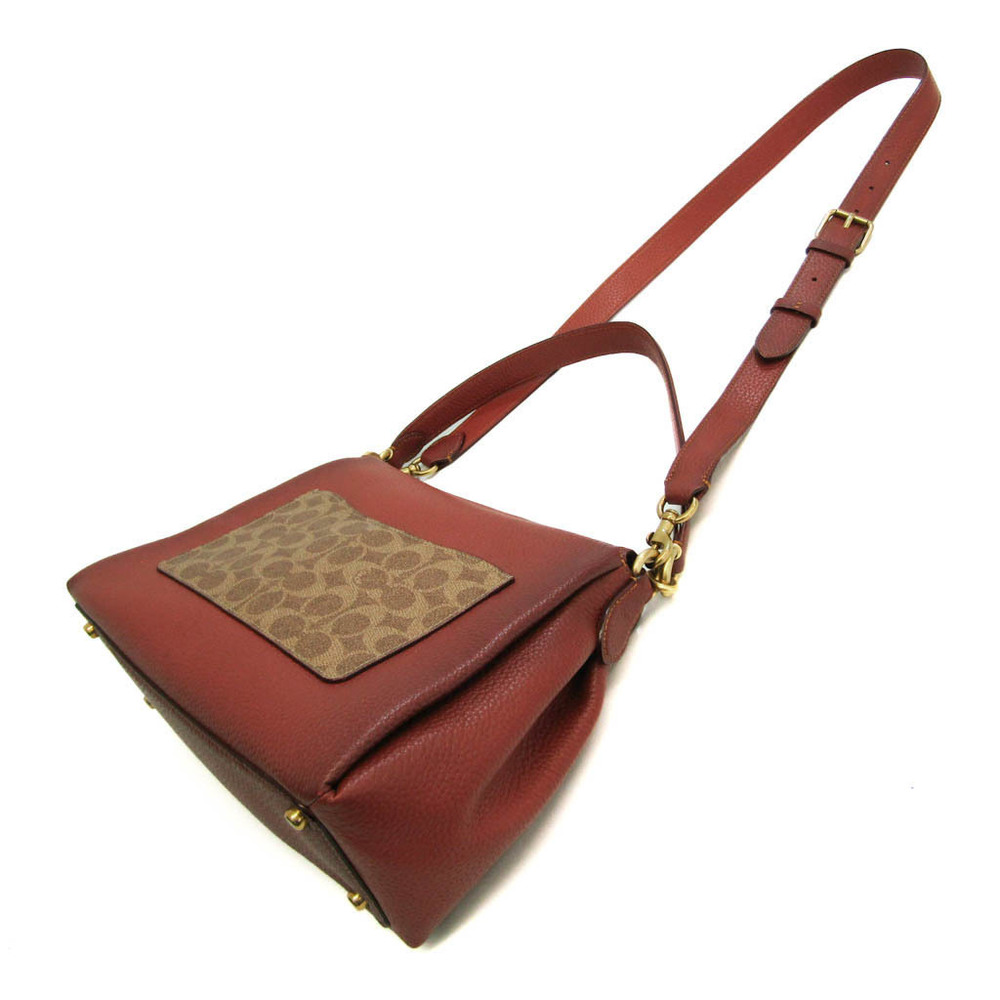 Coach Signature Mei 5229 Women's Coated Canvas,Leather Shoulder Bag  Beige,Red Brown