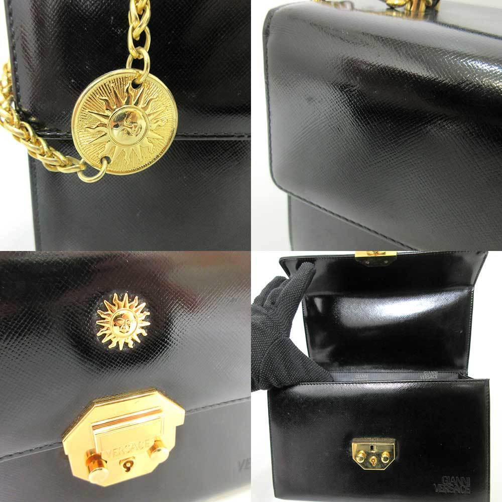 Gianni Versace Bag Vanity Black Gold Hardware Handbag Sunburst Box Square  Ladies Coated Leather GIANNIVERSACE