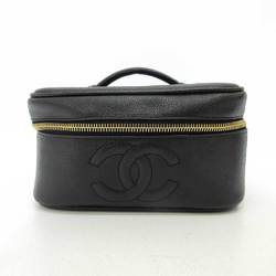 Chanel Bag Vanity Black Gold Metal Fittings Cosmetic Pouch Coco Mark Women's Caviar Skin A01997 CHANEL