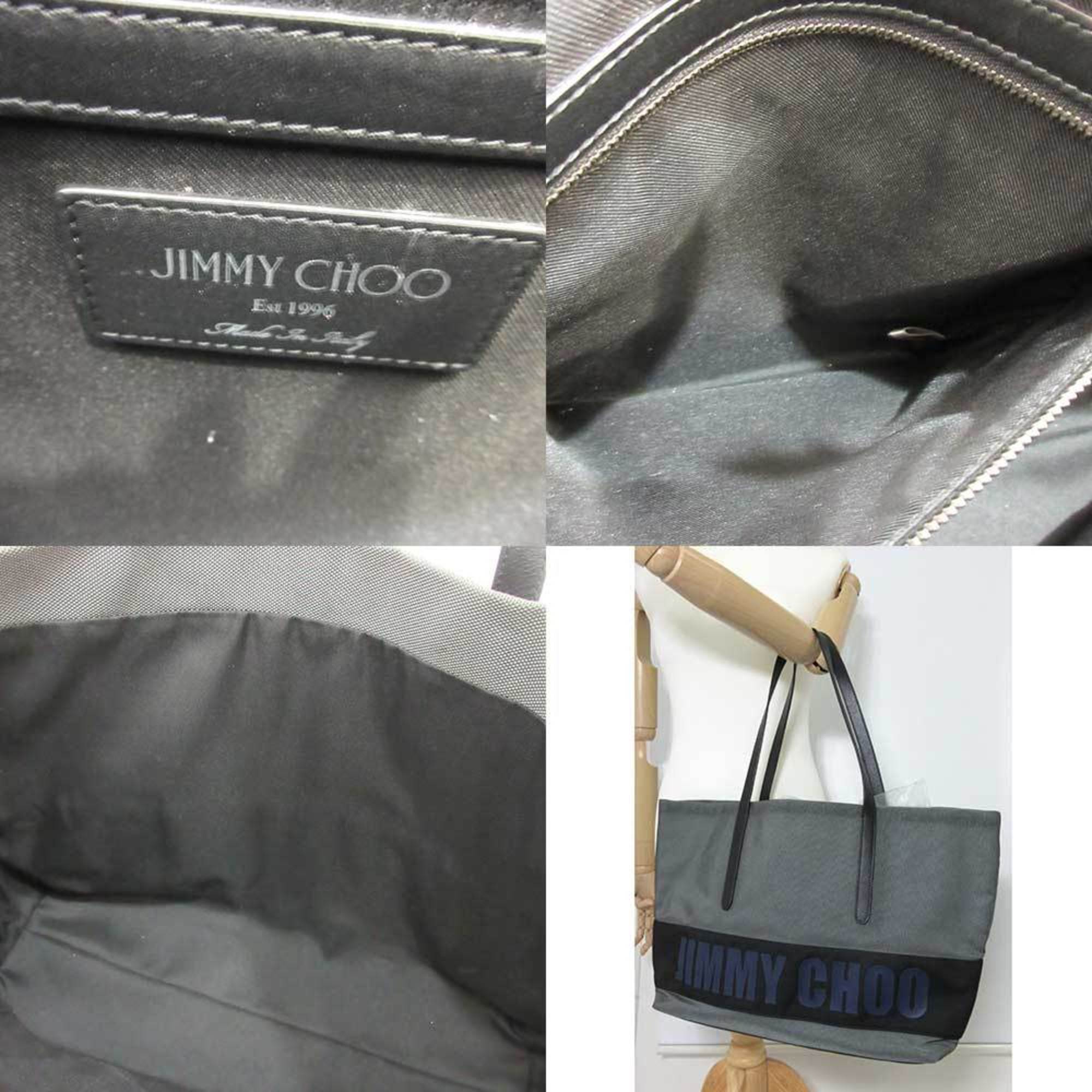 Jimmy Choo Bag Tote Gray Logo Women's Men's Nylon x Leather JIMMYCHOO