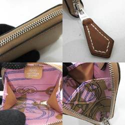 Hermes Wallet Azap Compact Silk-in Brown Coin Case Purse Square Round Zipper Women's Vaux Epsom HERMES