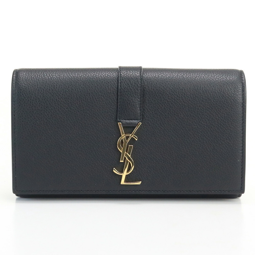 Saint Laurent Long Wallet YSL Monogram Large Flap Gray Leather with BOX  & Pouch