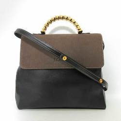 Loewe Bag Velazquez Handbag Black x Brown Shoulder 2way Women's Leather LOEWE