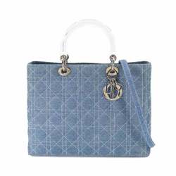 Christian Dior lady large 2way hand shoulder bag denim blue Lady