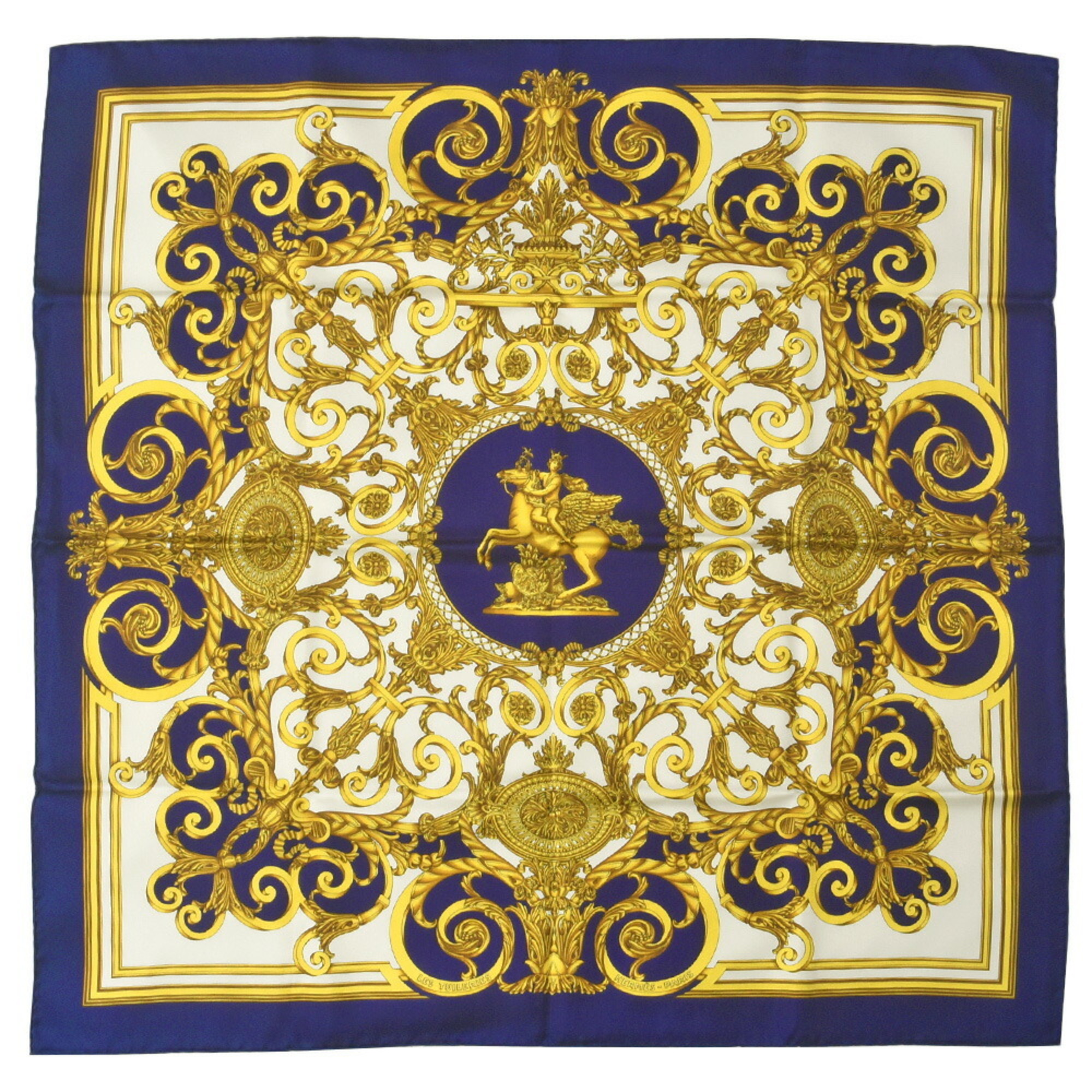 Hermes HERMES Carre 90 silk scarf muffler LES TUILERIES Tuileries Park blue white gold
