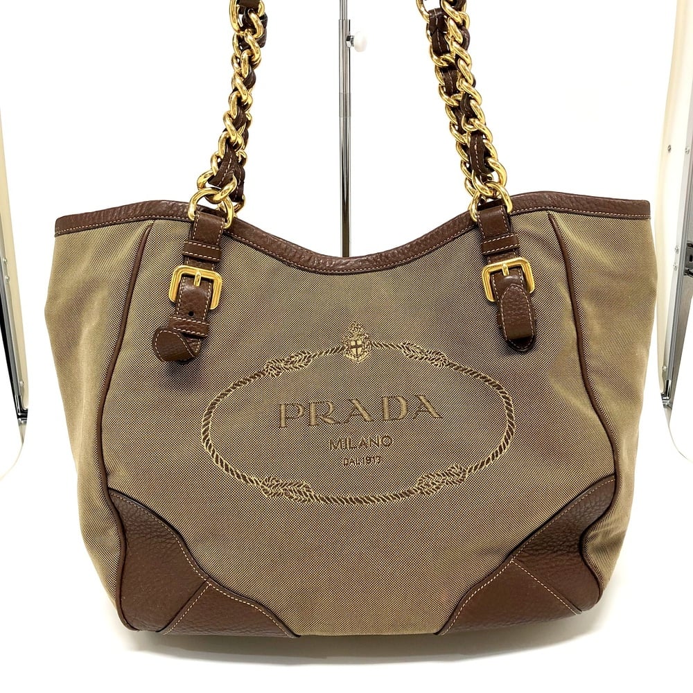 Prada Saffiano Leather Bag with Gold Chain in Beige 1BD275