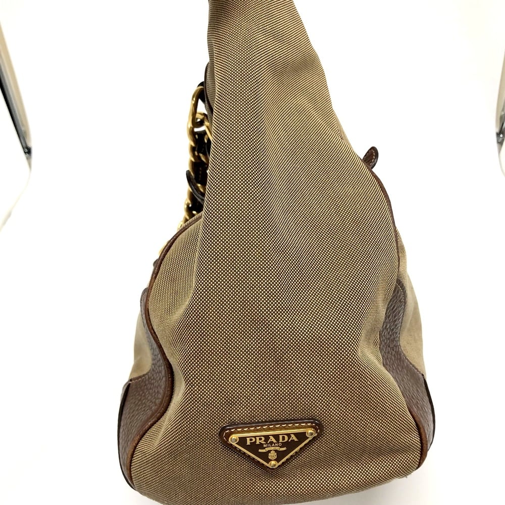 Prada Vintage - Canvas Shoulder Bag - Brown Beige - Leather