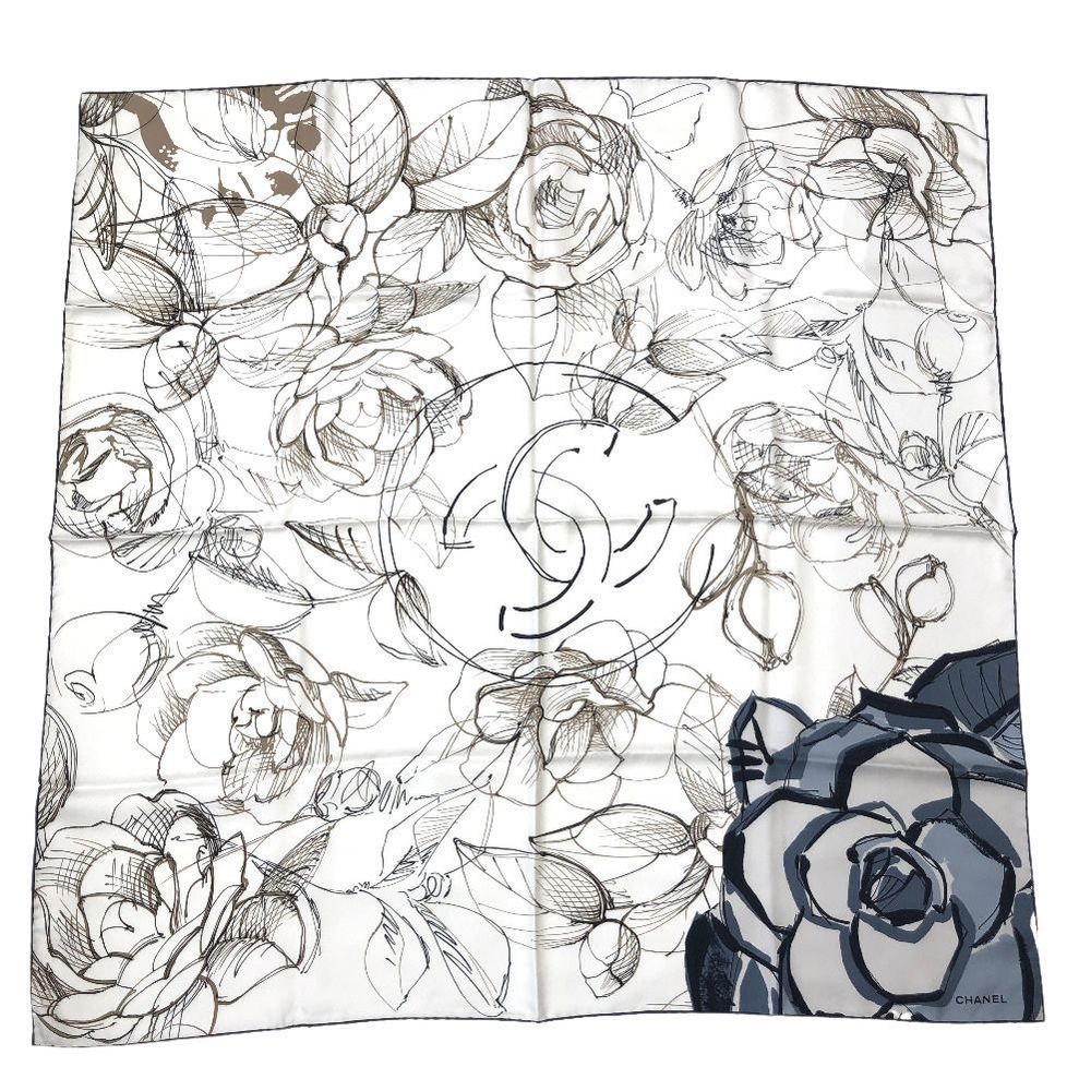 Chanel Scarf Camellia Flower Sketch 10A Silk 100% White Ladies CHANEL |  eLADY Globazone