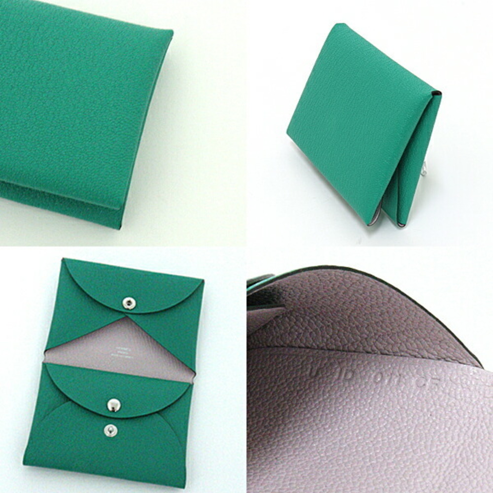 Hermes HERMES Calvi Duo Mauve Pale Mint U Mark (Made) Coin Case