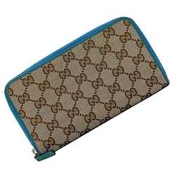 Gucci Long Wallet Beige Blue 363423 Purse Canvas Leather GUCCI GG Women's
