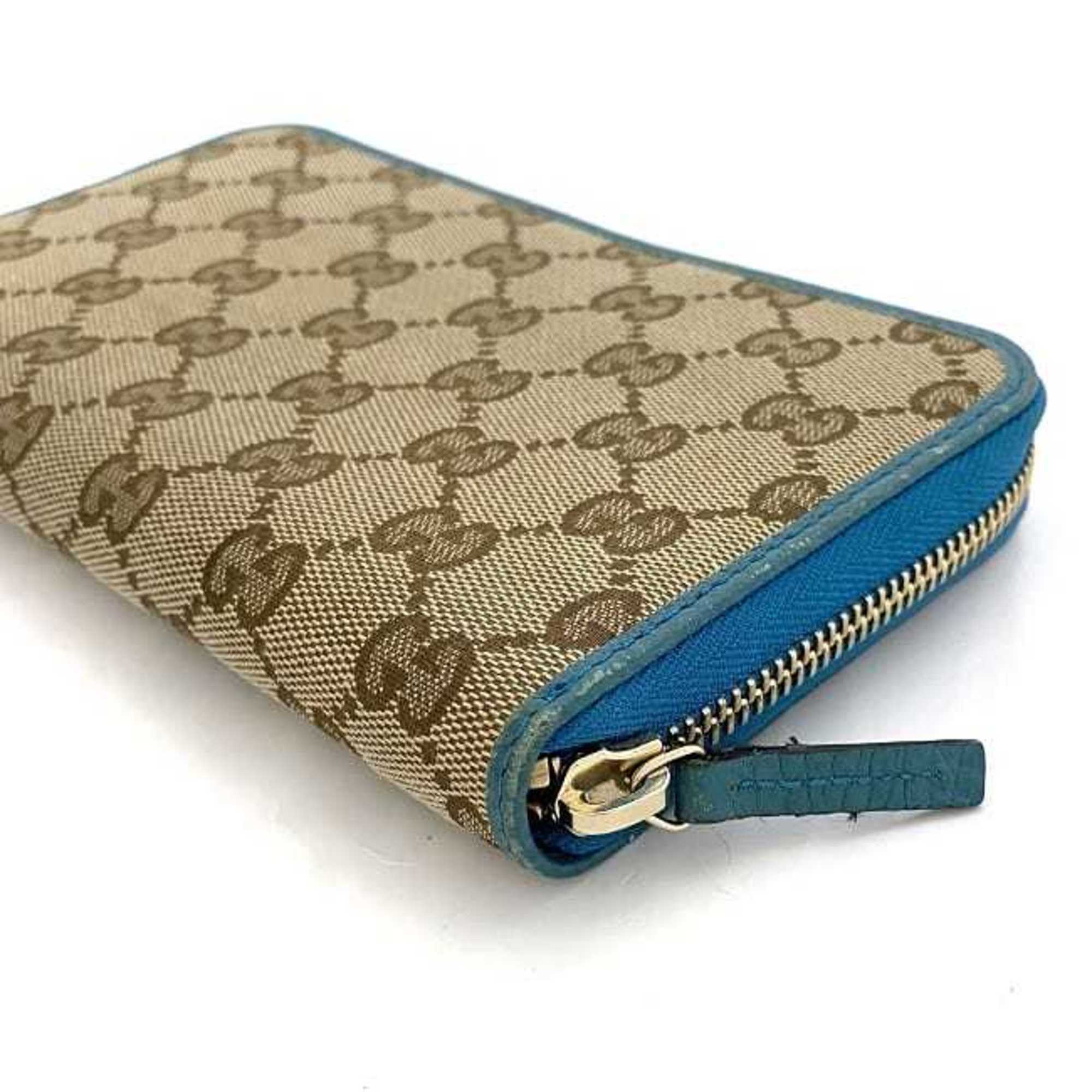 Gucci Long Wallet Beige Blue 363423 Purse Canvas Leather GUCCI GG Women's