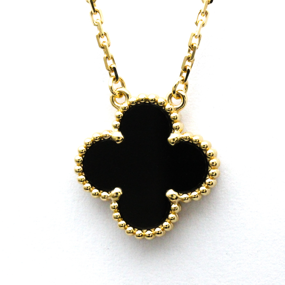 Polished Van Cleef & Arpels Vintage Alhambra Necklace Onyx
