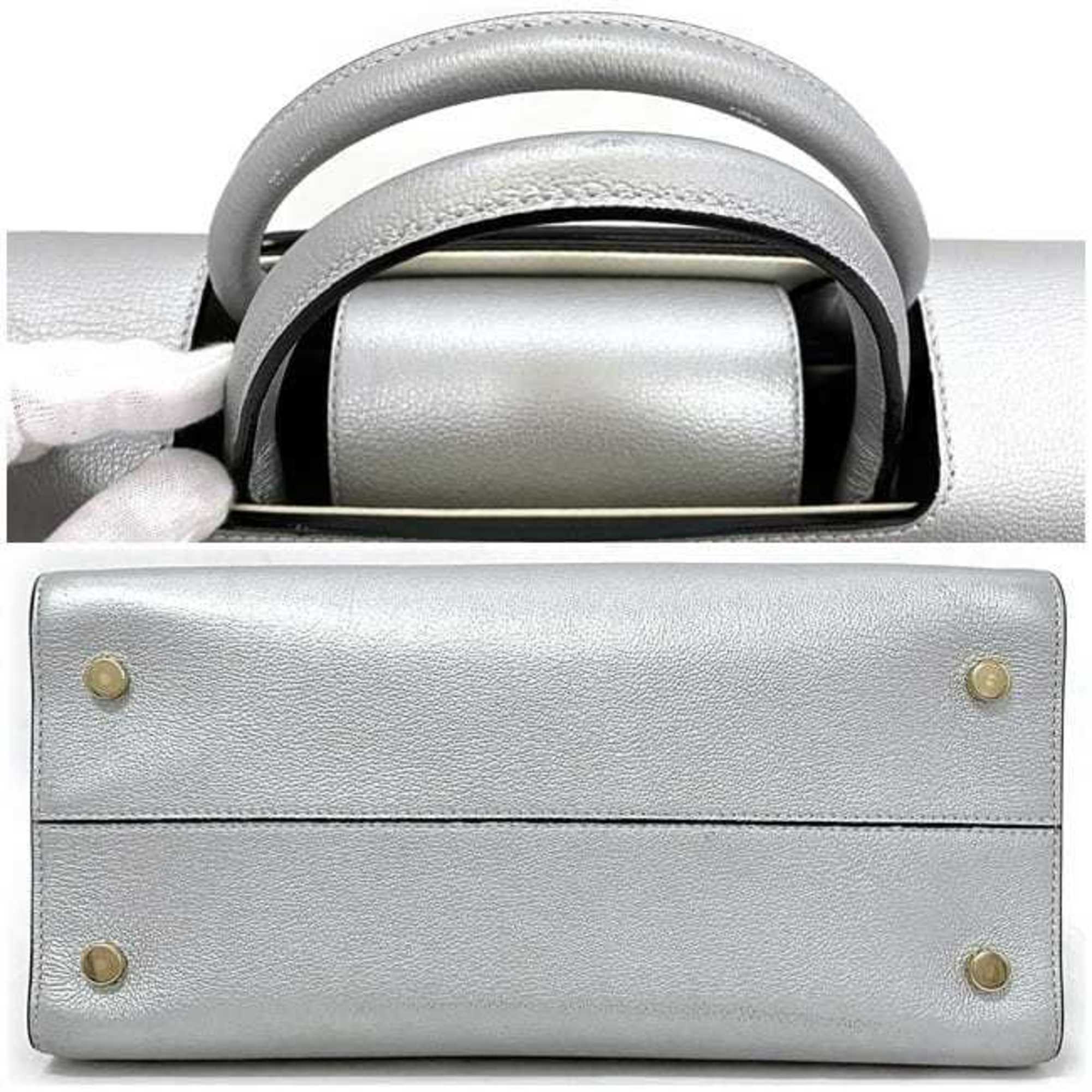 Christian Dior Ever 2way Bag Silver Gold M7001PTLW Handbag Leather GP Tote Shoulder