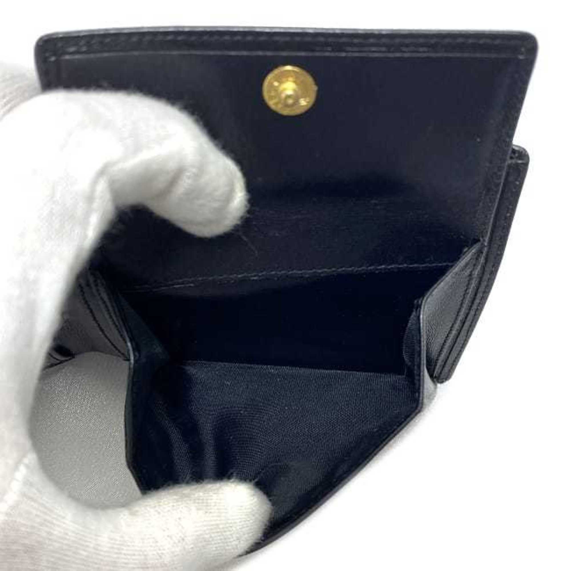 Christian Dior bi-fold wallet black leather folding embossed women's men's