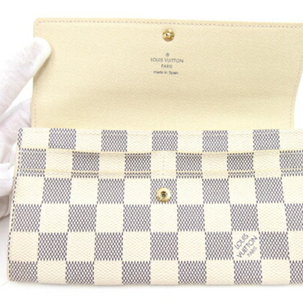 Louis Vuitton Portefeuille Sarah N61735 Damier Azur Canvas Long Wallet White