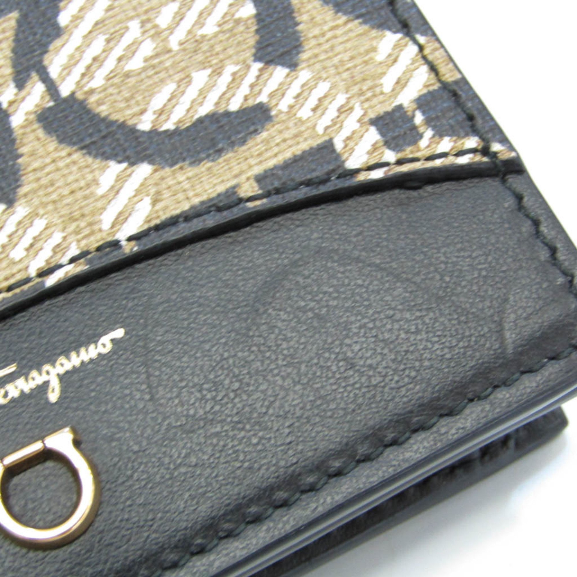 Salvatore Ferragamo Gancini JL22D890 Women's Leather,PVC Wallet (bi-fold) Beige,Black
