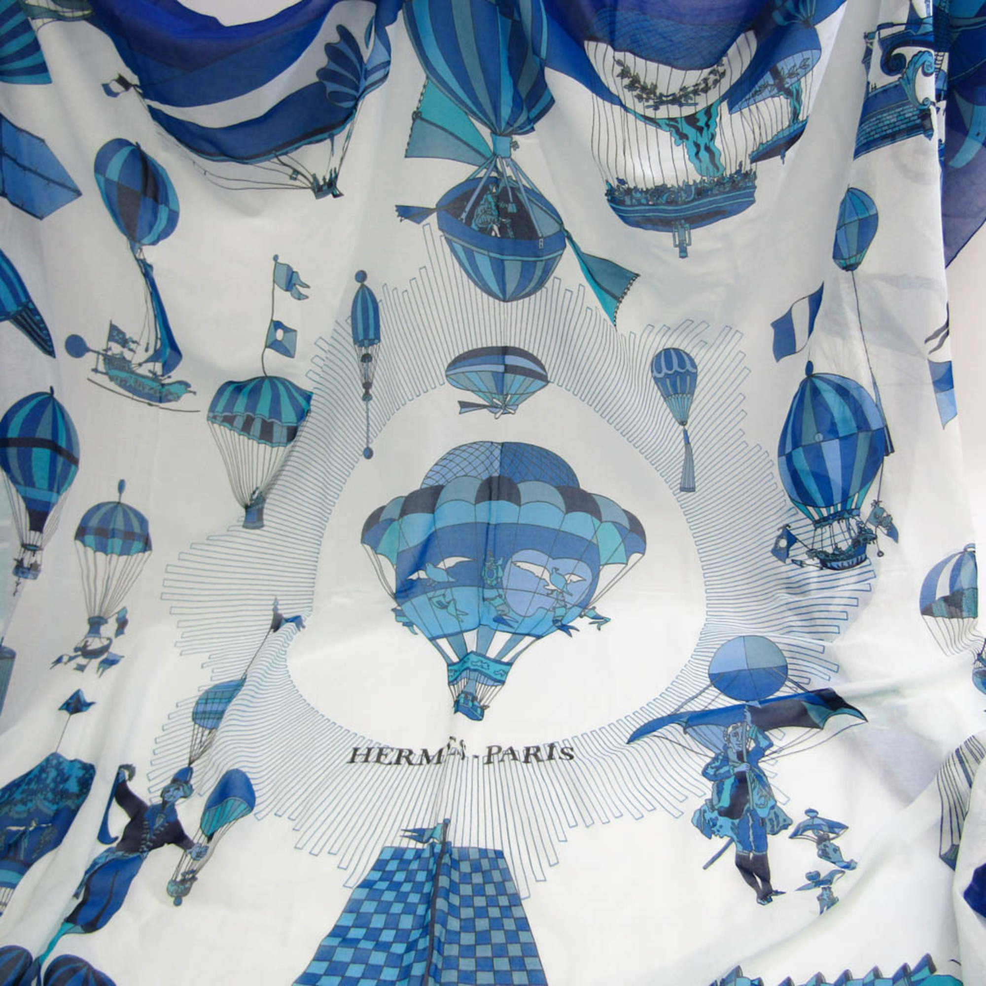 Hermes Cotton Pareo Atmospheric Madness Women's Cotton Stole Blue,Multi-color