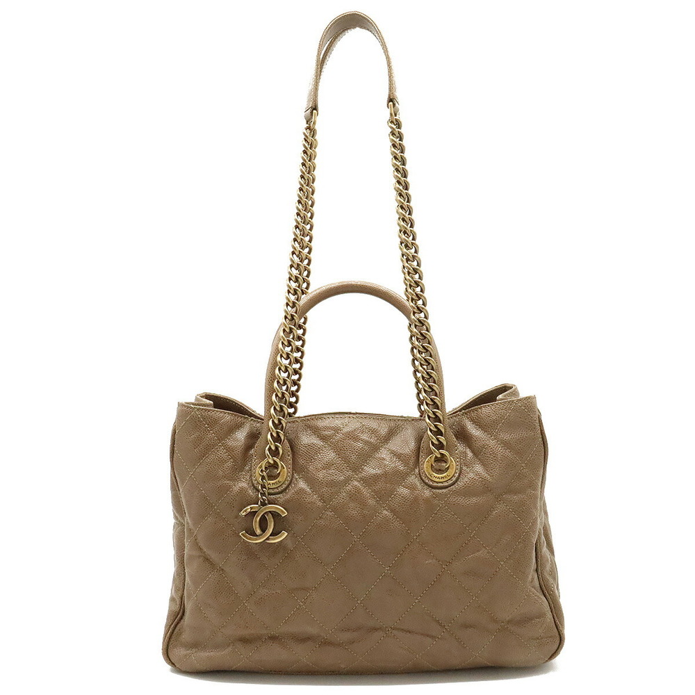 CHANEL Chanel tote bag handbag shoulder caviar skin leather mocha brown