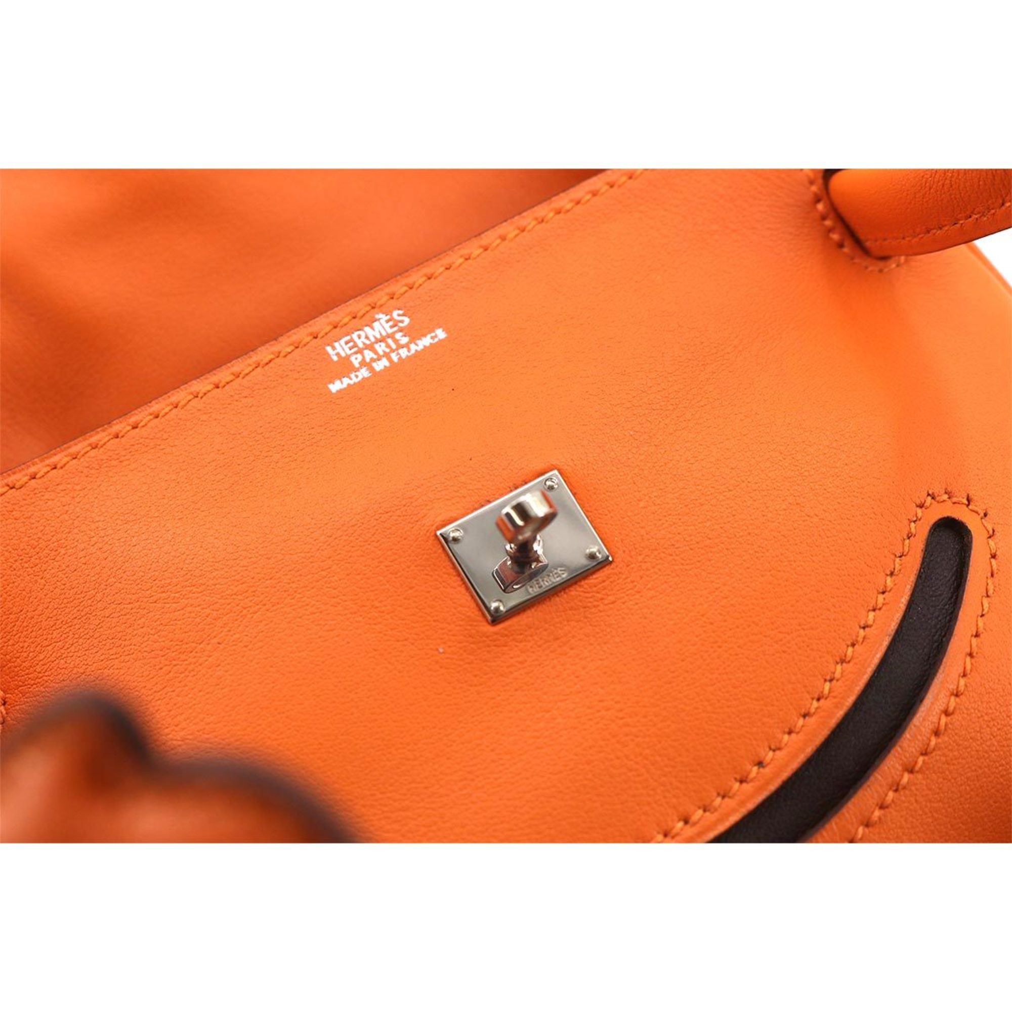 Hermes HERMES Kelly Doll Hand Bag Vogulliver Orange Black D Engraved Silver Metal Fittings