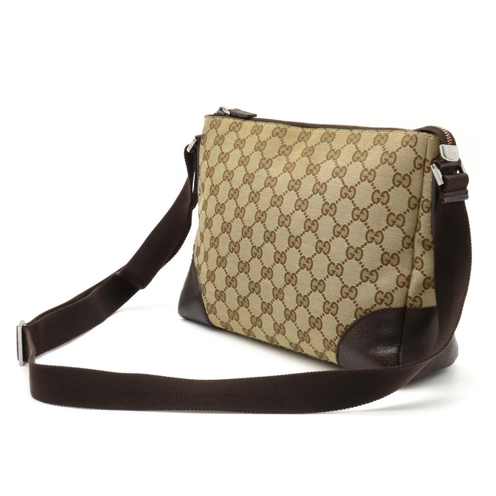 GUCCI GG Canvas Crossbody Bag 114273 Shoulder Bag Brown Beige Zip Leather