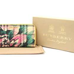 Burberry round long wallet beige multicolor PVC leather check pattern ladies BURBERRY