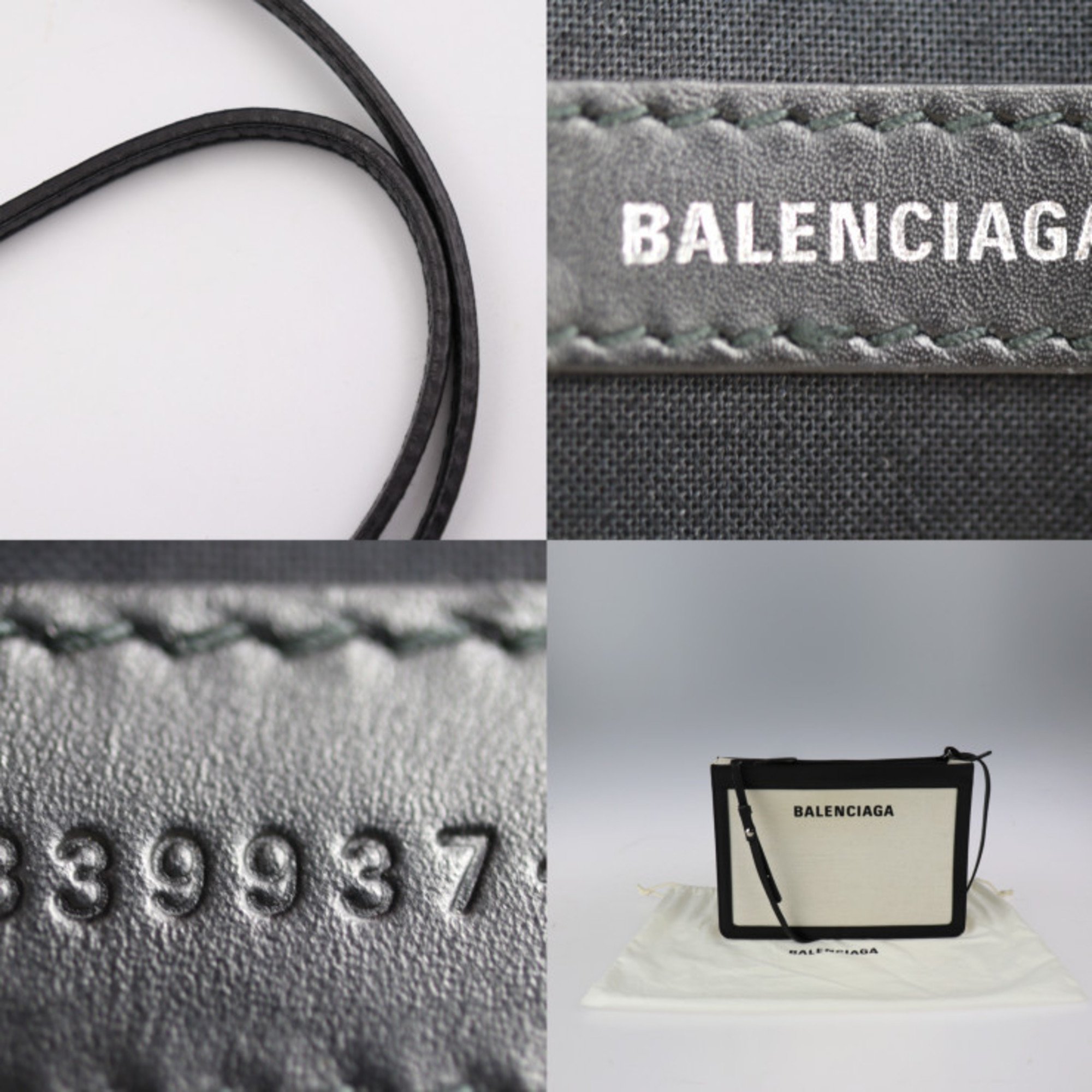 BALENCIAGA Balenciaga navy pochette shoulder bag 339937 canvas leather natural black 2WAY second