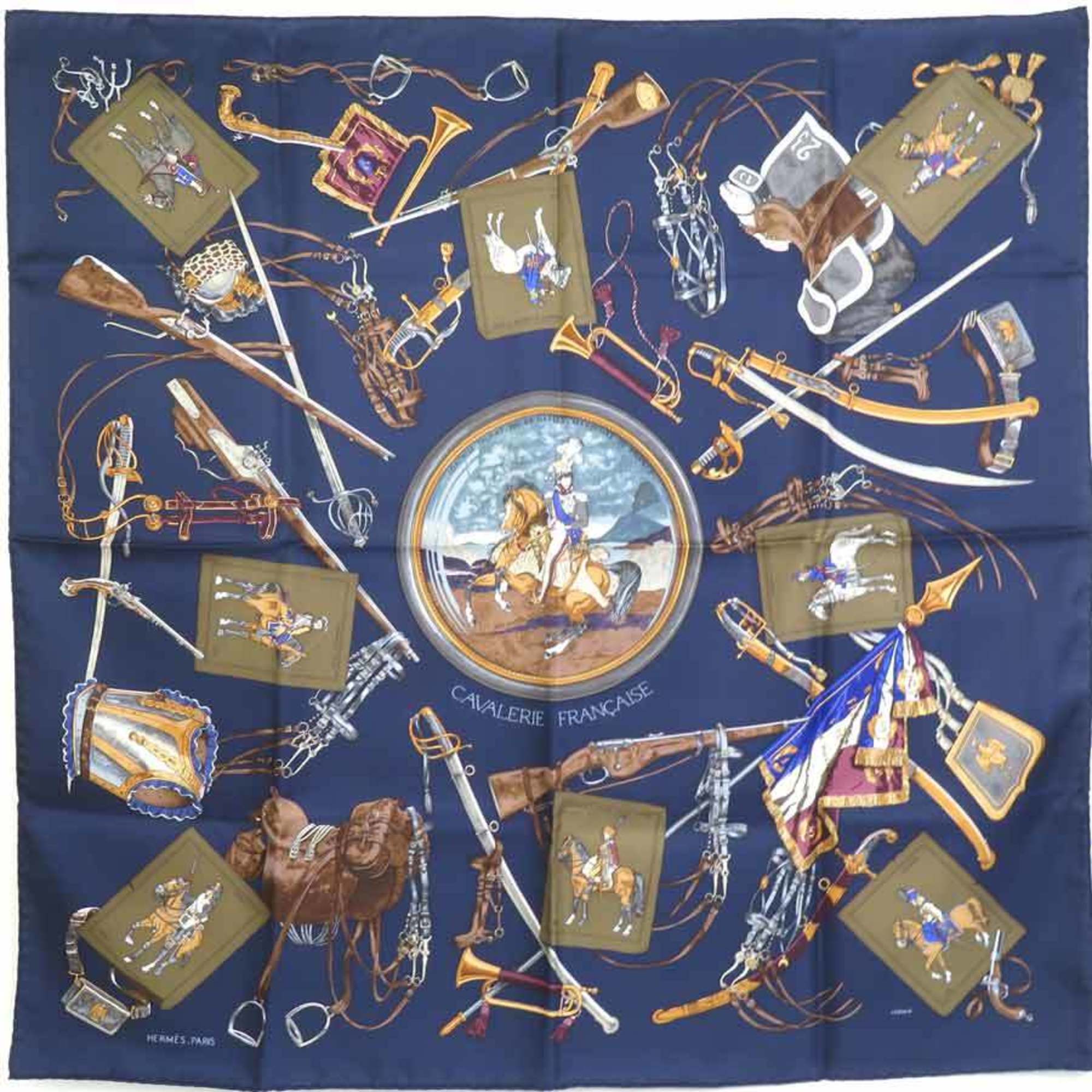 Hermes HERMES scarf CAVALERIE FRANCAISE silk navy unisex h29451f