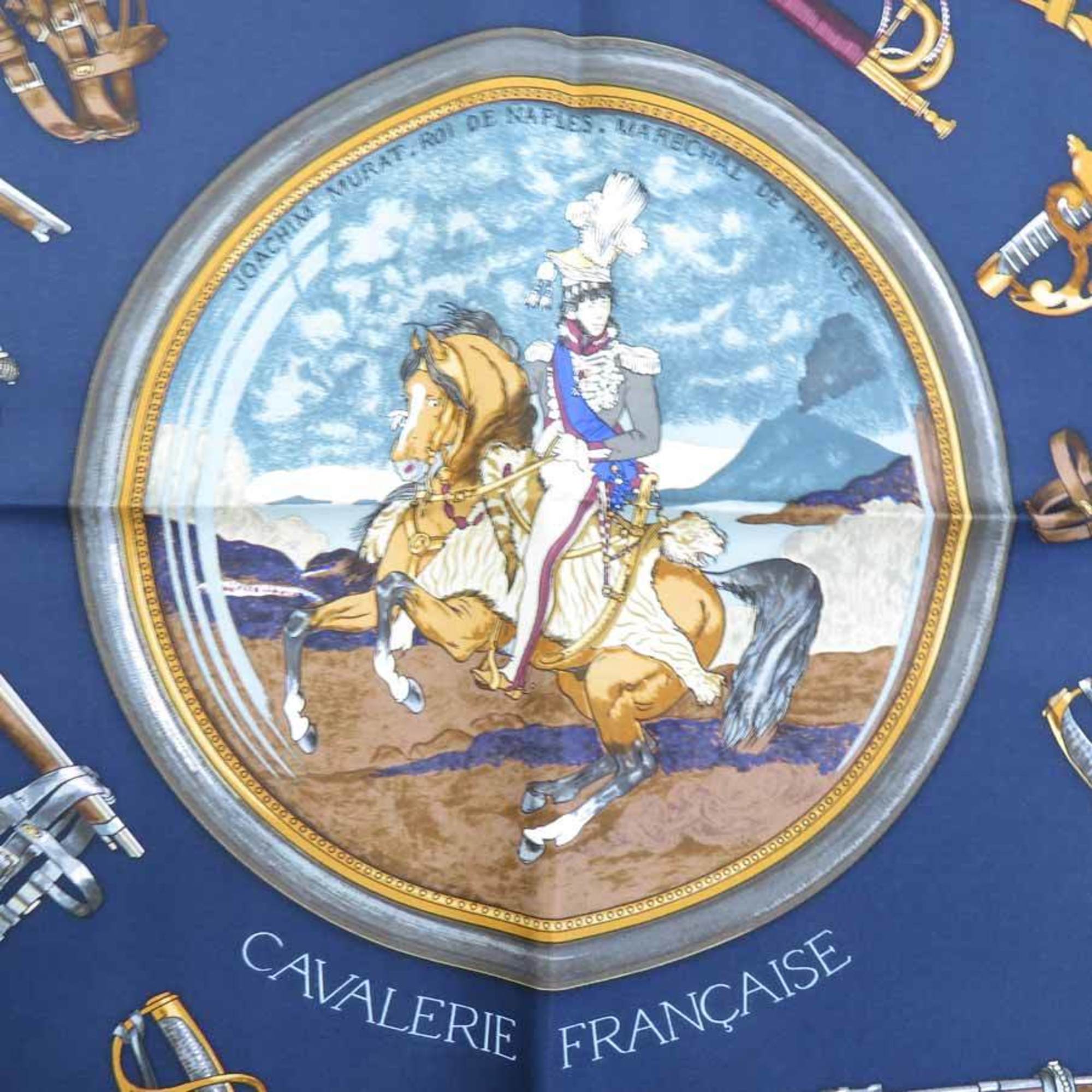 Hermes HERMES scarf CAVALERIE FRANCAISE silk navy unisex h29451f