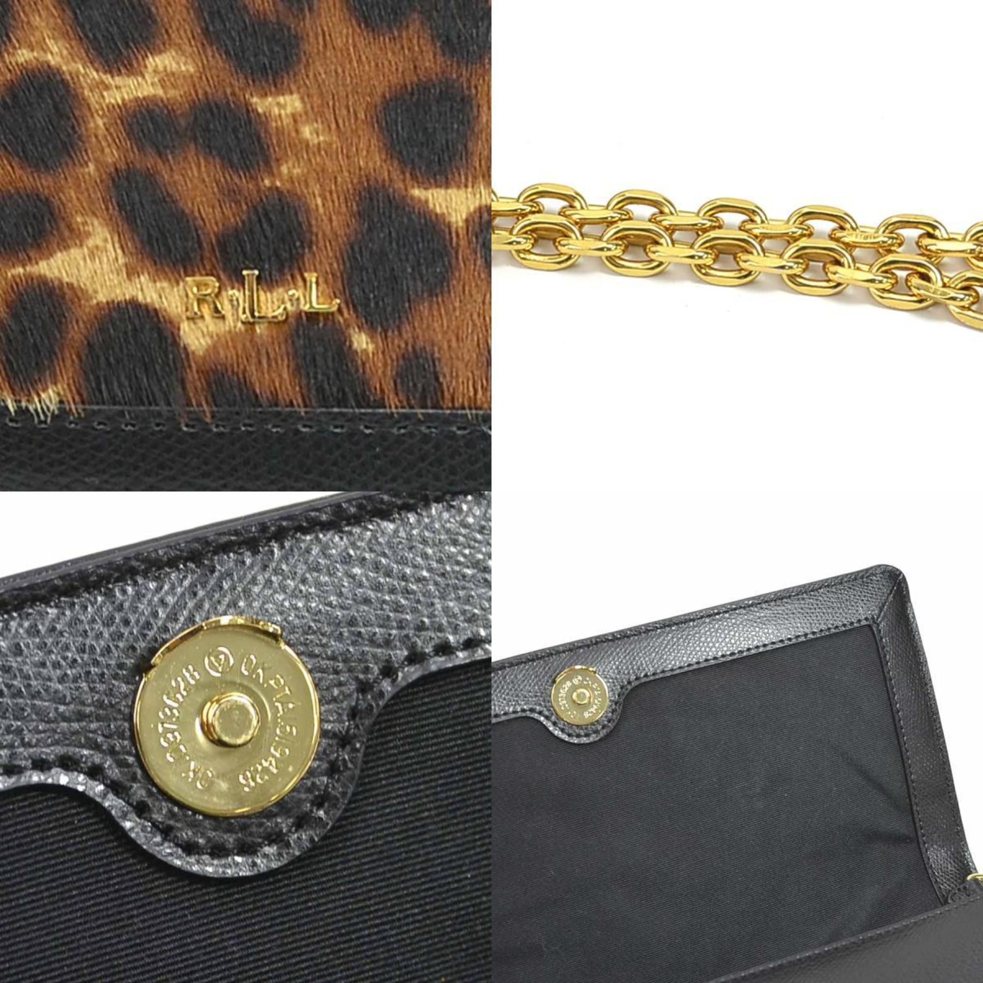 Ralph Lauren Lauren Ralph Shoulder Bag Harako/Leather Leopard x Black Gold Women's h29418f