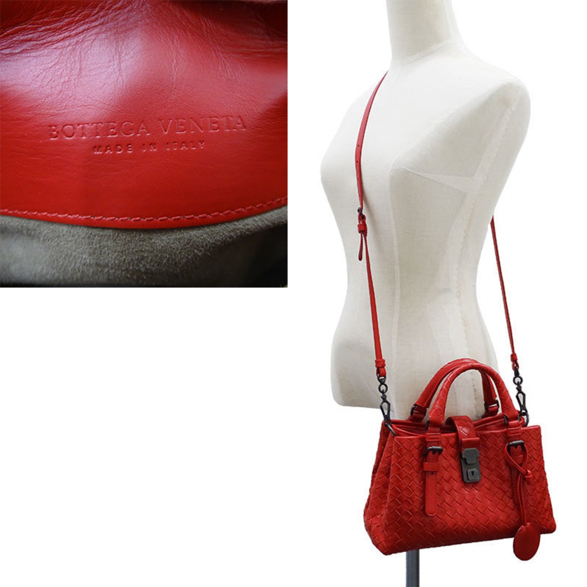Bottega Veneta BOTTEGAVENETA Bag Women's Handbag Shoulder 2way Intrecciato Leather Baby Rome Red 448954