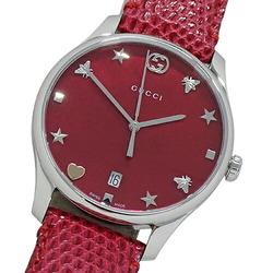 Gucci GUCCI Watch Ladies G Timeless Shell Date Quartz Stainless Steel SS Leather 126.4 YA1264041 Red Silver