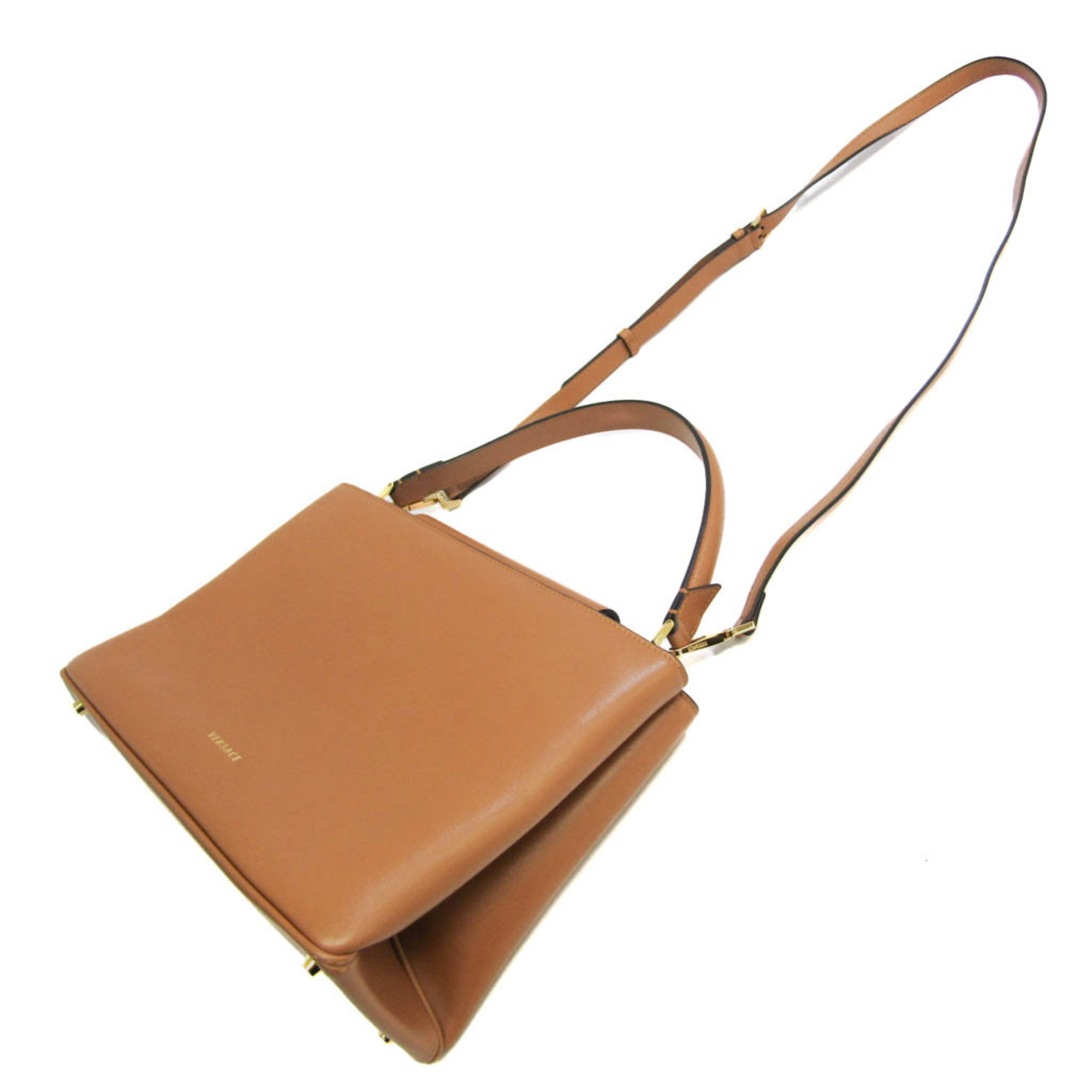 Versace Virtus Women's Leather Handbag,Shoulder Bag Brown