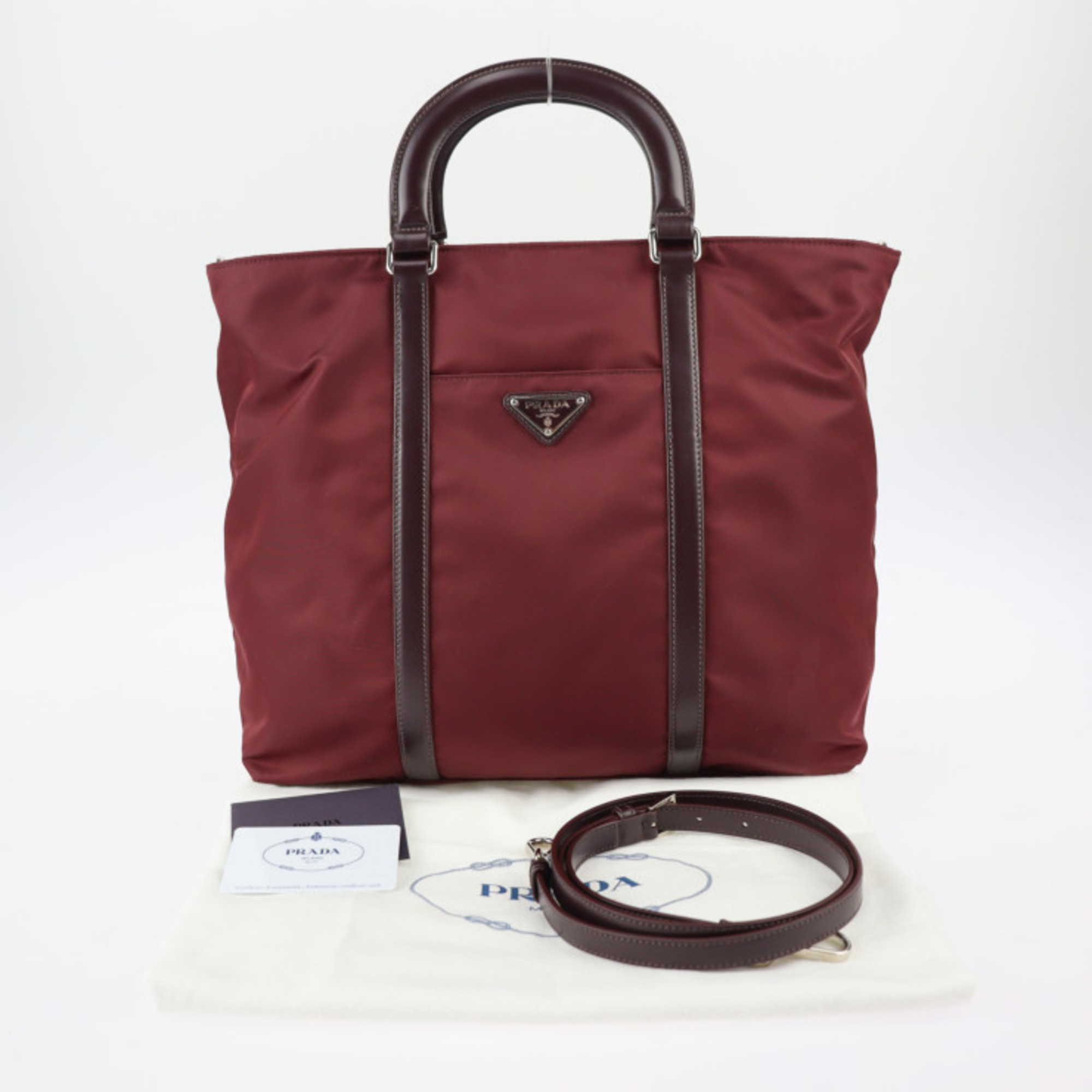 PRADA Prada Tote Bag 1BG057 Nylon Leather GRANATO Garnet Bordeaux 2WAY Shoulder Triangle Logo