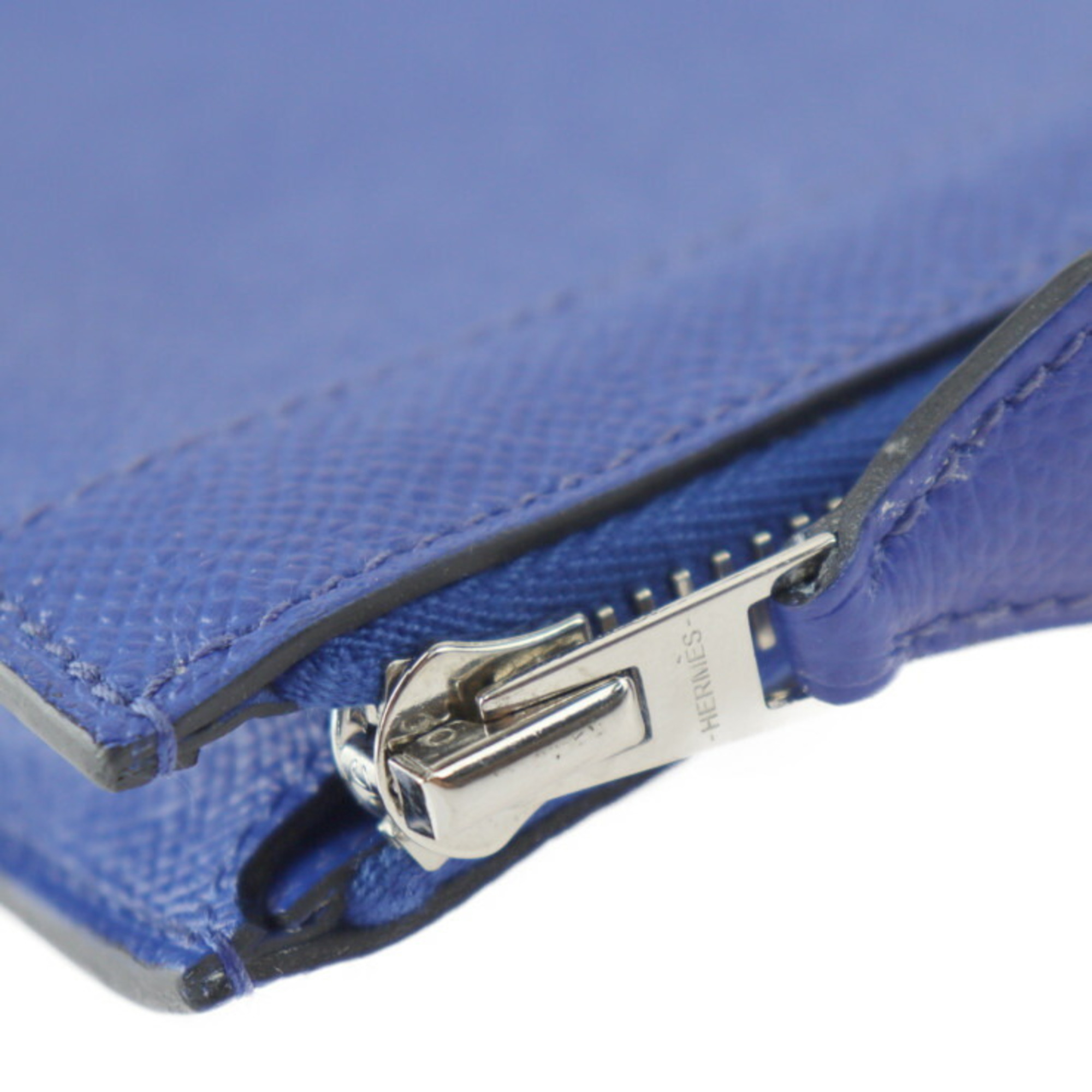 HERMES Hermes Zip Tablet Clutch Bag 070227CK Voe Epsom Blue Electric Silver Hardware Computer L-shaped Zipper Second Pouch D Engraving